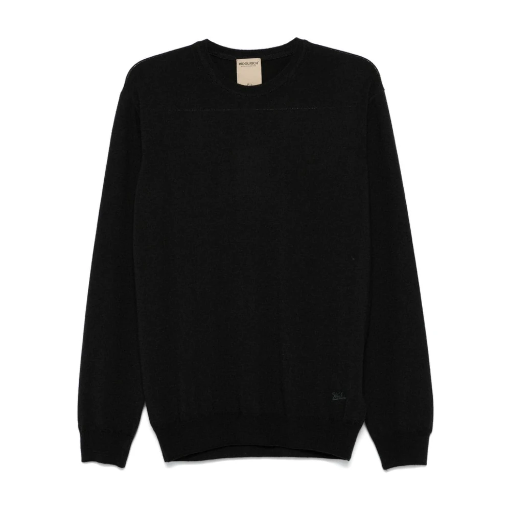 Woolrich Zwarte Geribbelde Crew Neck Sweater Black Heren
