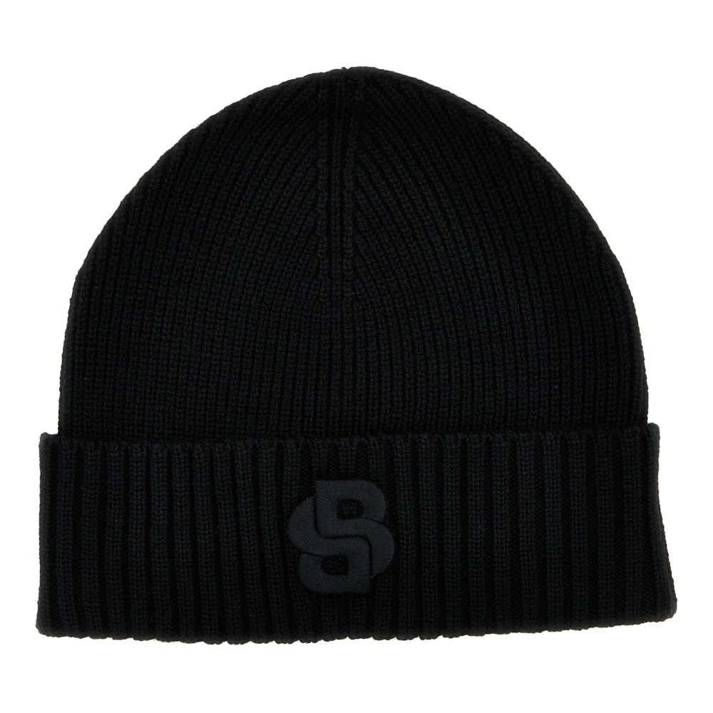 Hugo Boss Varm Ullblandning Beanie Mössa Black, Herr