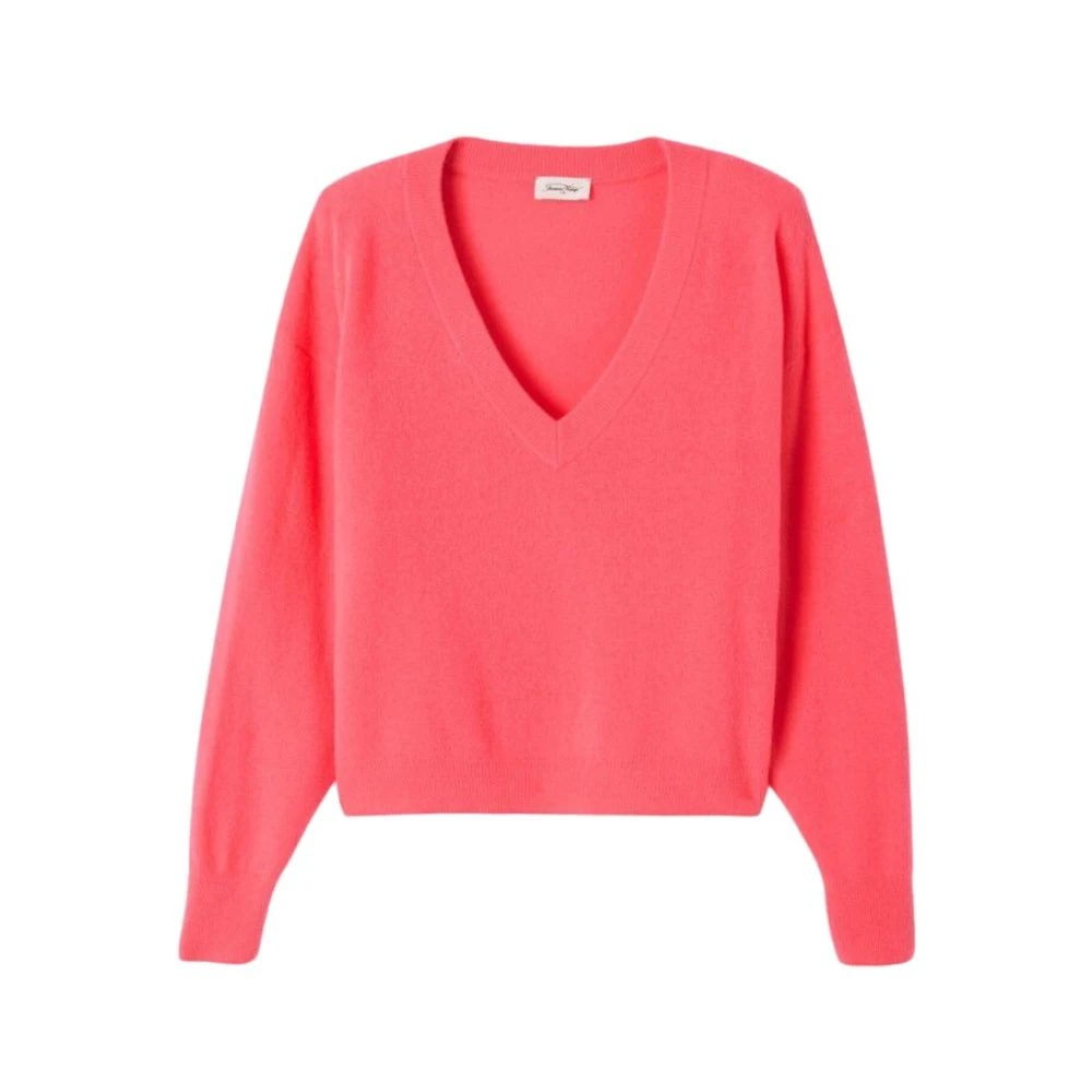 American vintage V-hals Wollen Trui Pink Dames