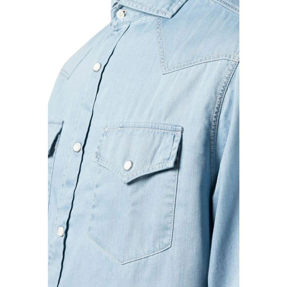 BRUNELLO CUCINELLI Blauwe Denim Jeans Shirt Blue Heren
