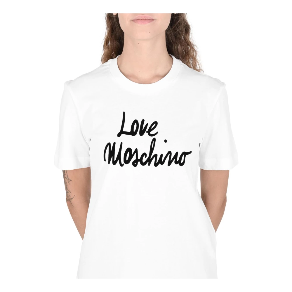 Love Moschino Wit Katoenen T-shirt met Inlay White Dames