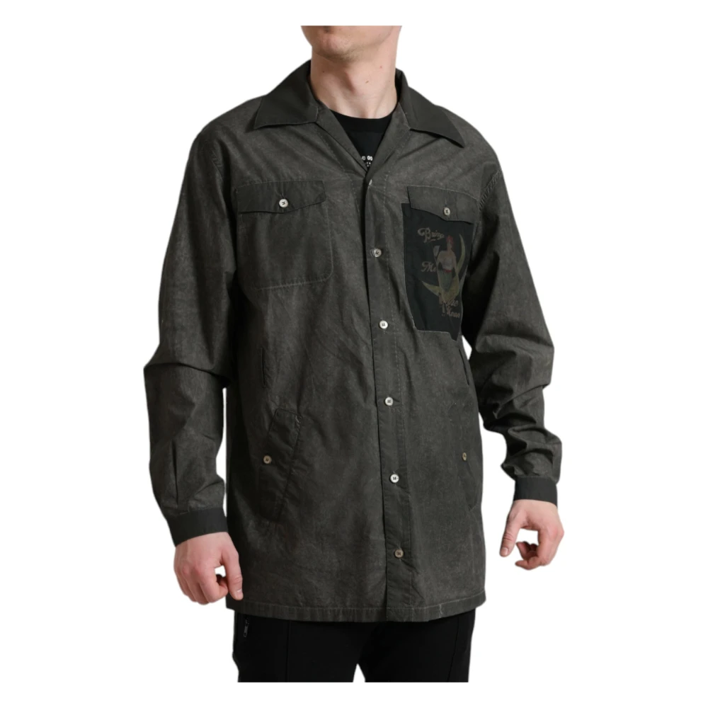 Dolce & Gabbana Donkergrijs Katoenen Knoopshirt Gray Heren