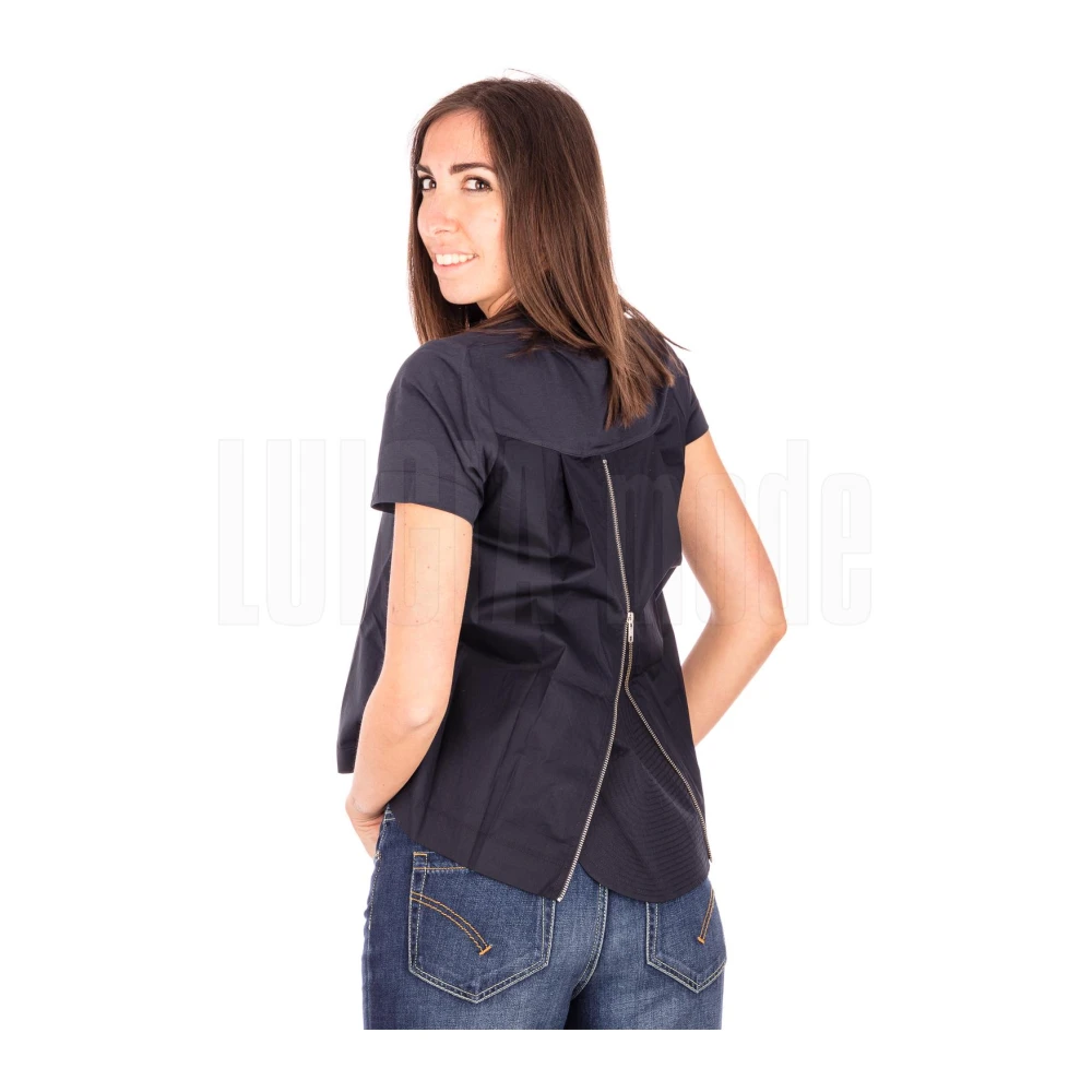 Alpha Studio Jersey Kraag Korte Mouw Top Blue Dames