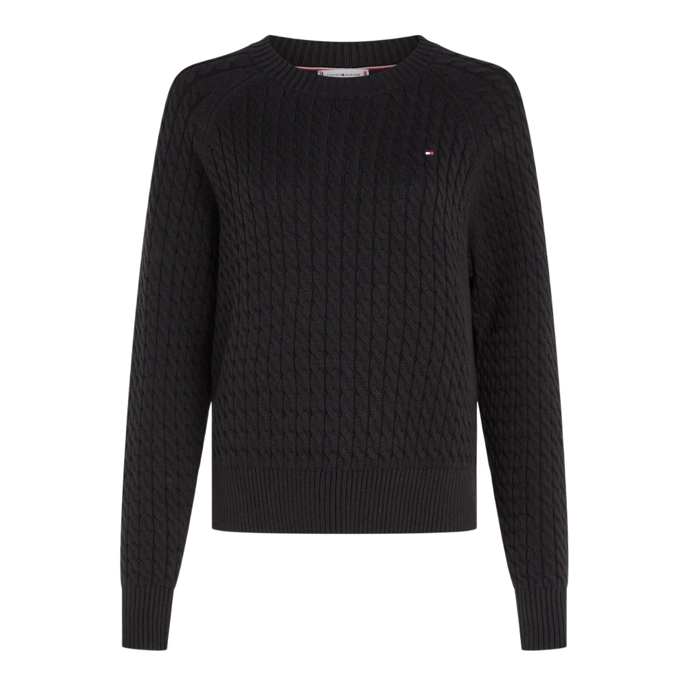 Tommy Hilfiger Women's Black Knitwear, Female,, Braided Crewneck Women Jumper Extra Small