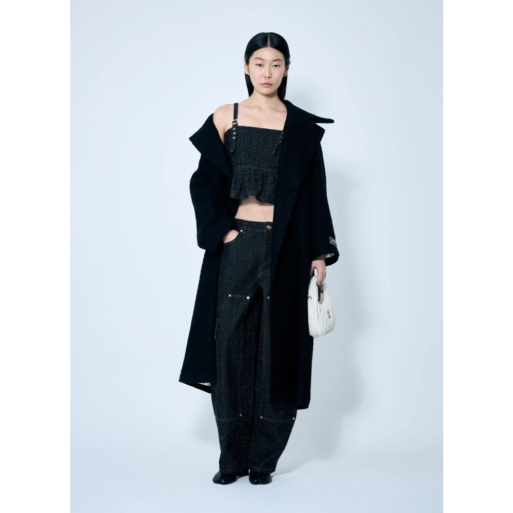 Ganni Fluffy Denim Peplum Strap Top Black Dames