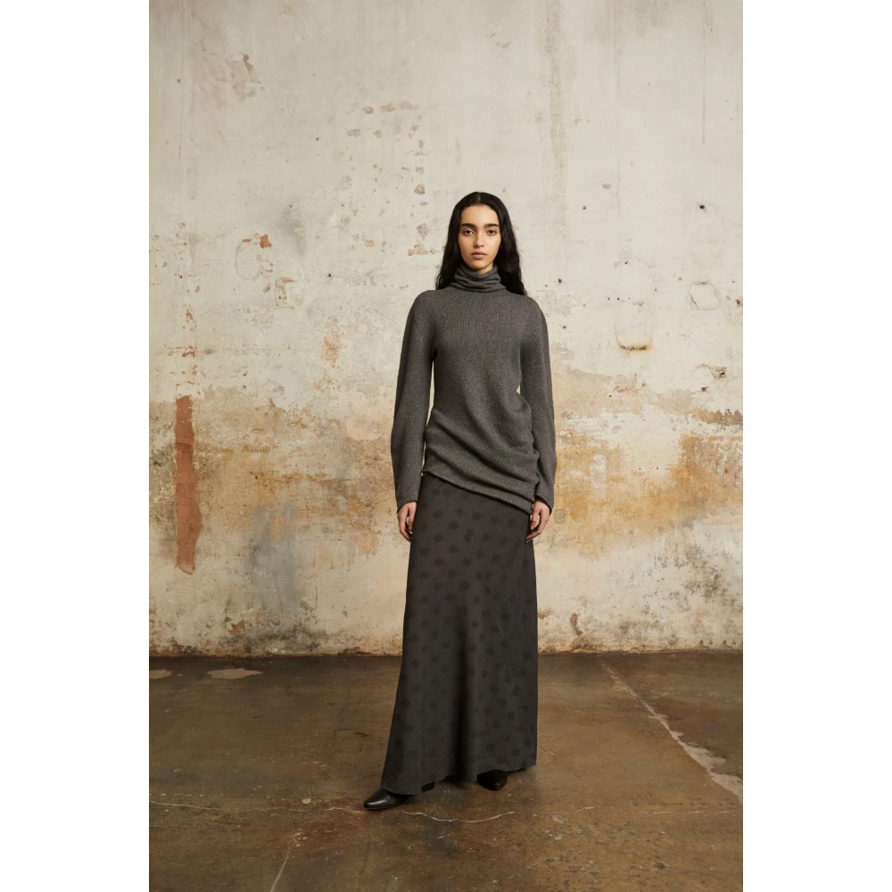 Cortana Gestippelde Bias Cut Maxi Rok Black Dames