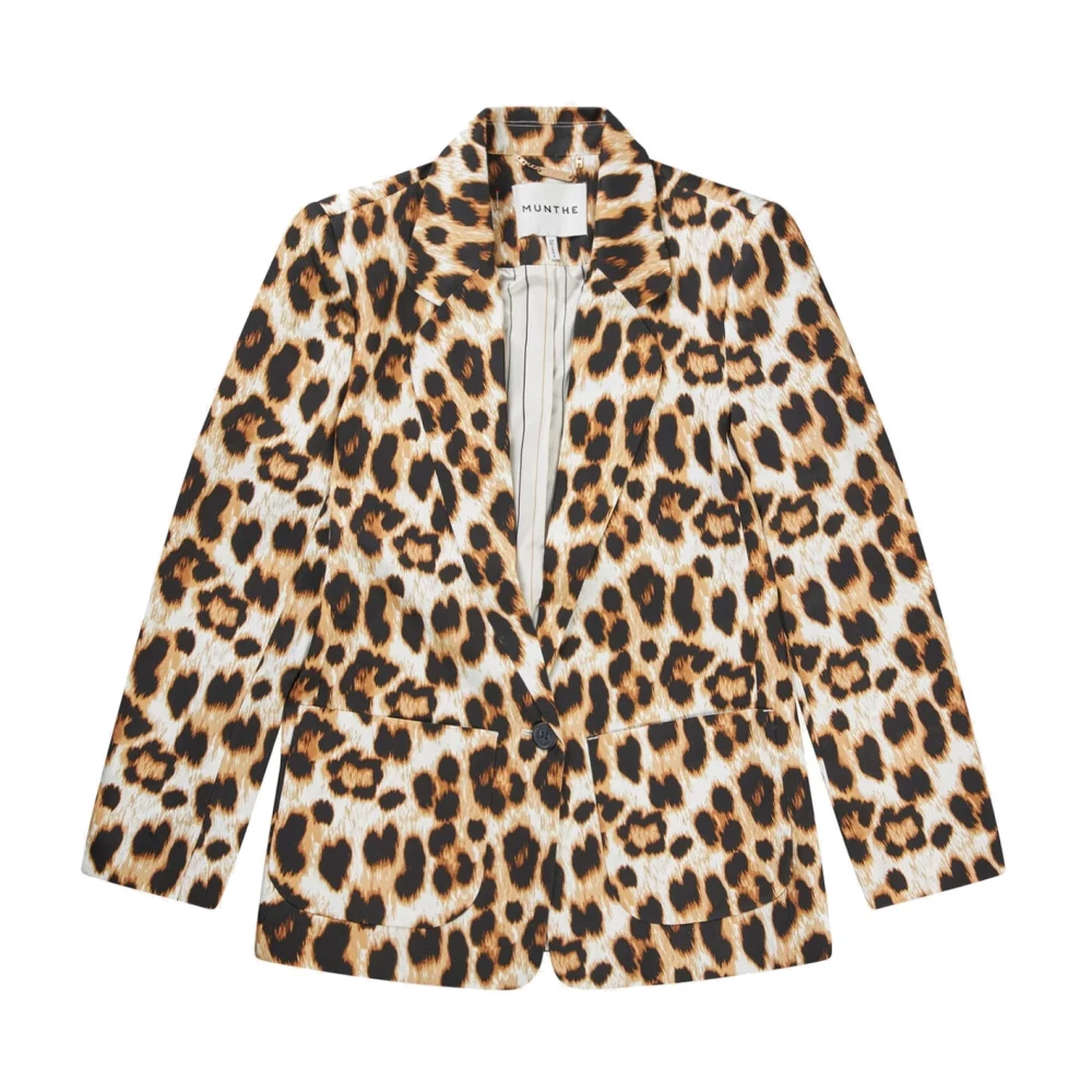 Munthe Women's Brown Blazers,, Leopard Print Blazer With Elegant Design Extra Large