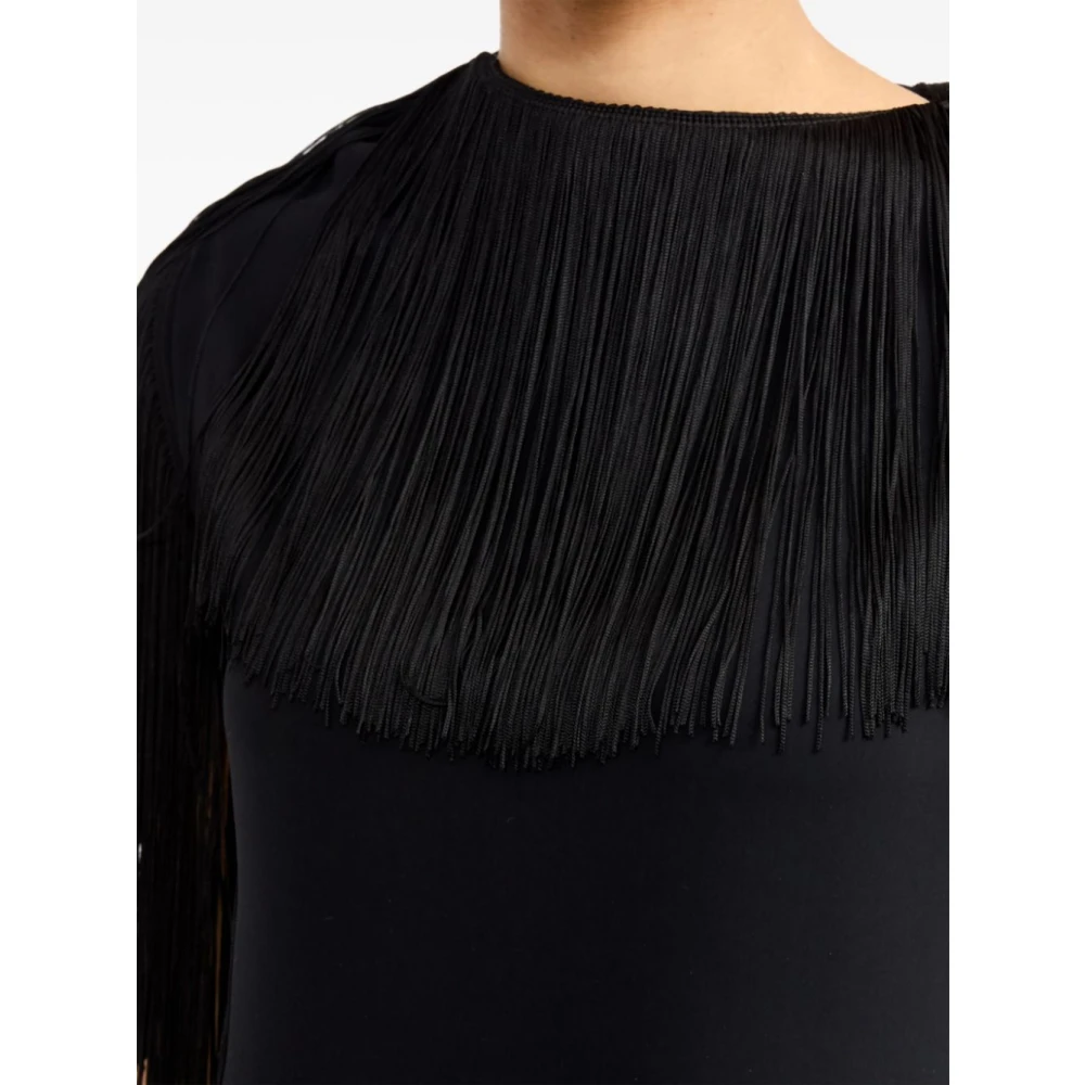 MM6 Maison Margiela Zwarte Top met Franjes en Bootnek Black Dames