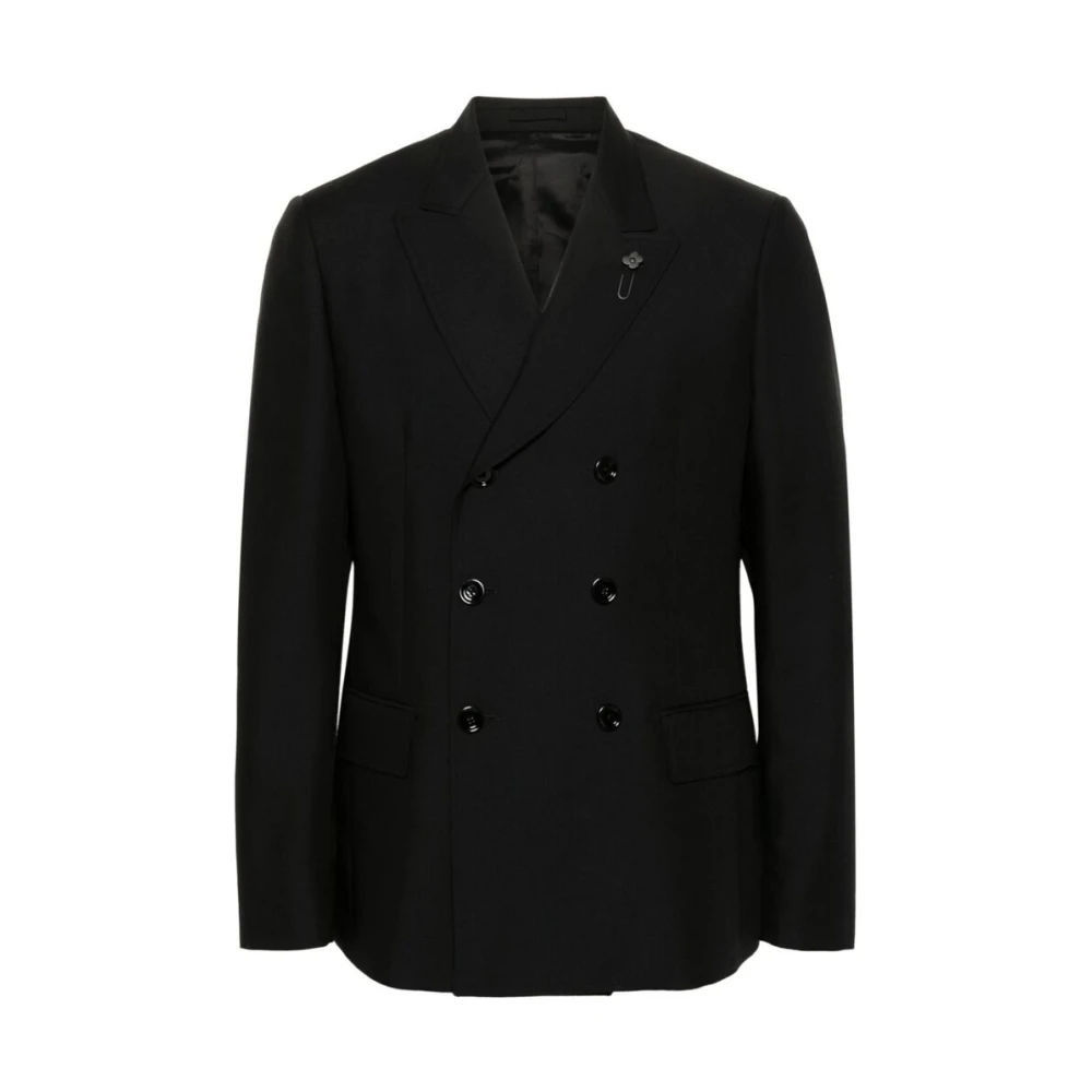 Lardini Zwart Wollen Blend Double-Breasted Jas Black Heren