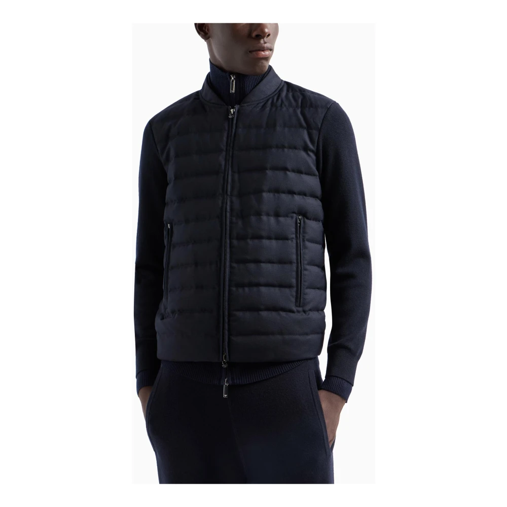 Emporio Armani Blauwe gebreide jas met gewatteerde inzet Blue Heren