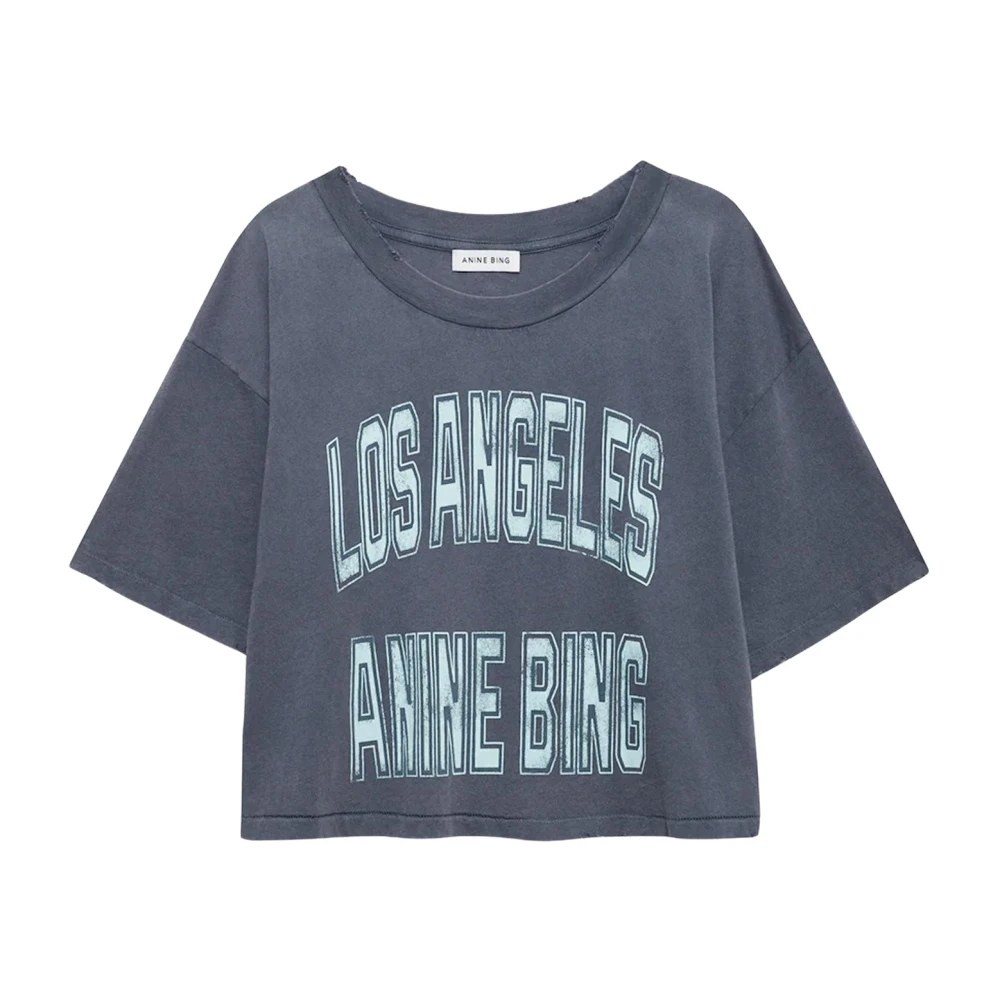 Anine Bing Women's Gray T-Shirts, Xs, Johnny Cropped Tee