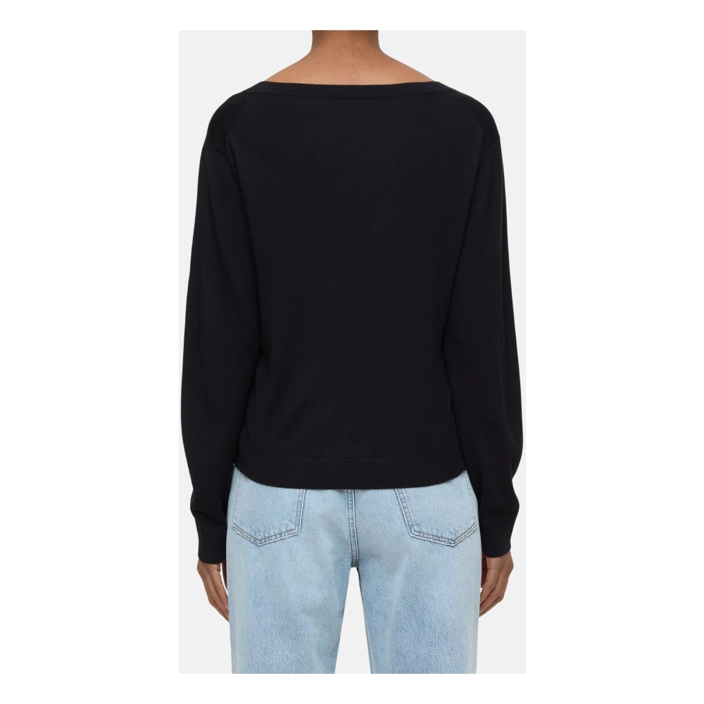 closed V-hals Boxy Wol Zijde Trui Black Dames