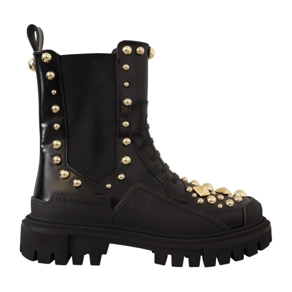 Dolce & Gabbana Women's Black Leather Studded Combat Boots