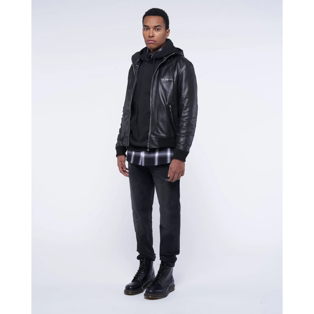 John Richmond Leren jas met rits Black Heren