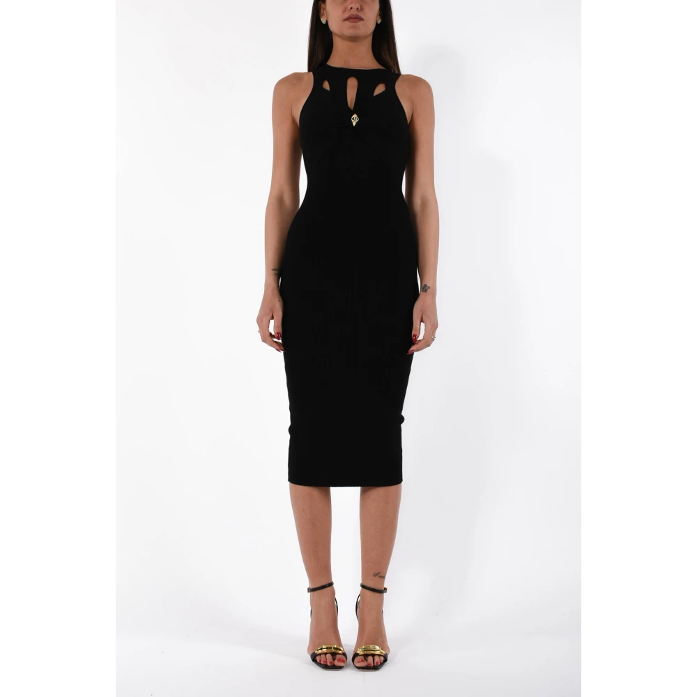 Elisabetta Franchi Geribbelde midi jurk met cut-out Black Dames