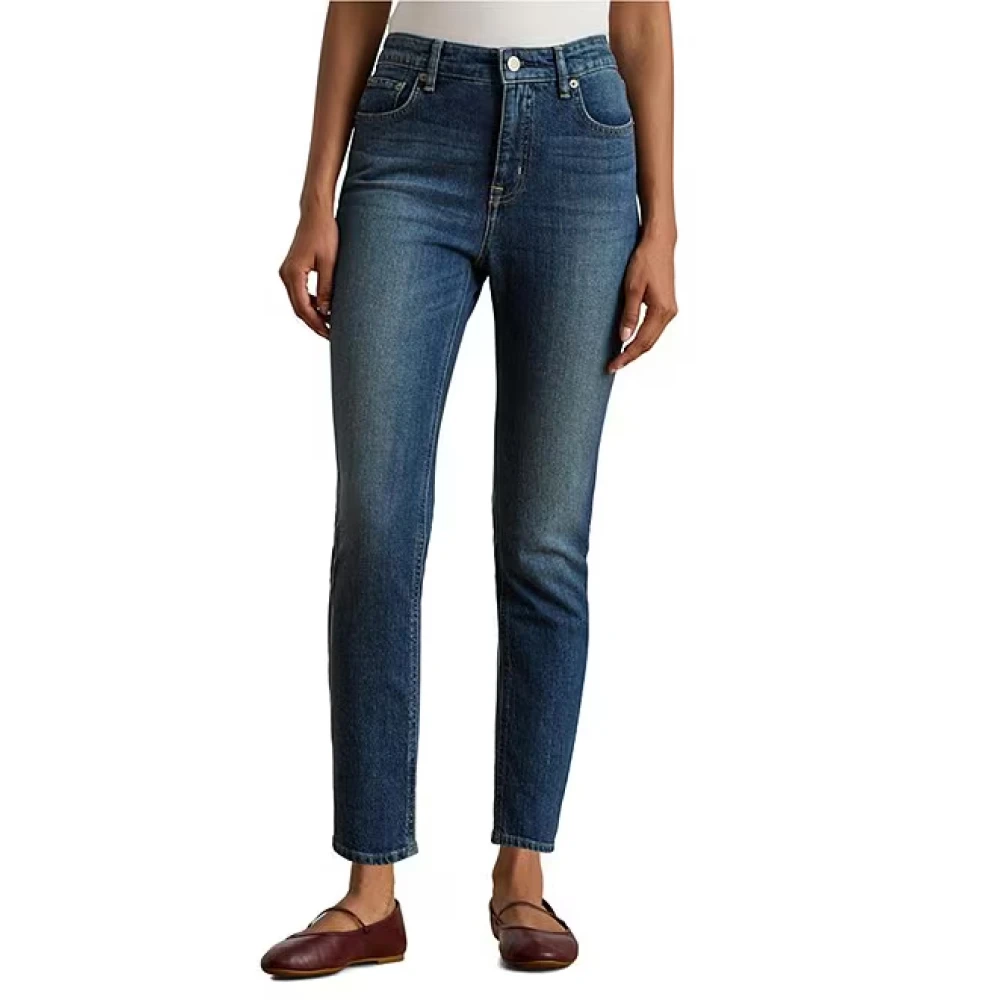 Ralph Lauren Blå Högmidjade Raka Ankellånga Jeans