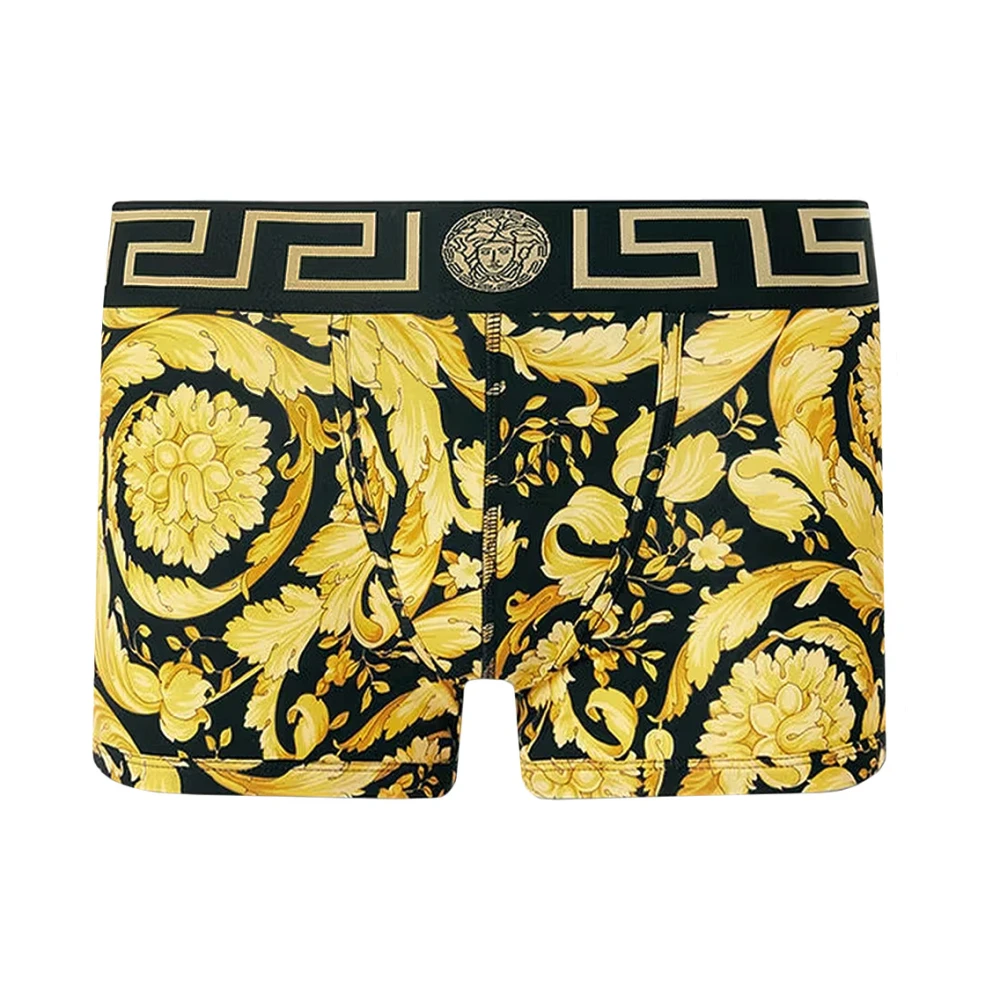 Versace Stretchkatoenen Boxer met Barocco-print Yellow Heren
