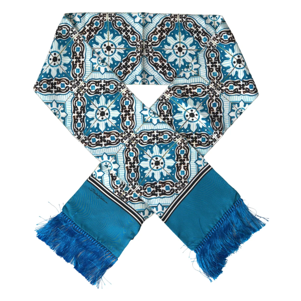 Dolce & Gabbana Blauwe Gebloemde Zijden Sjaal met Franjes Blue Heren