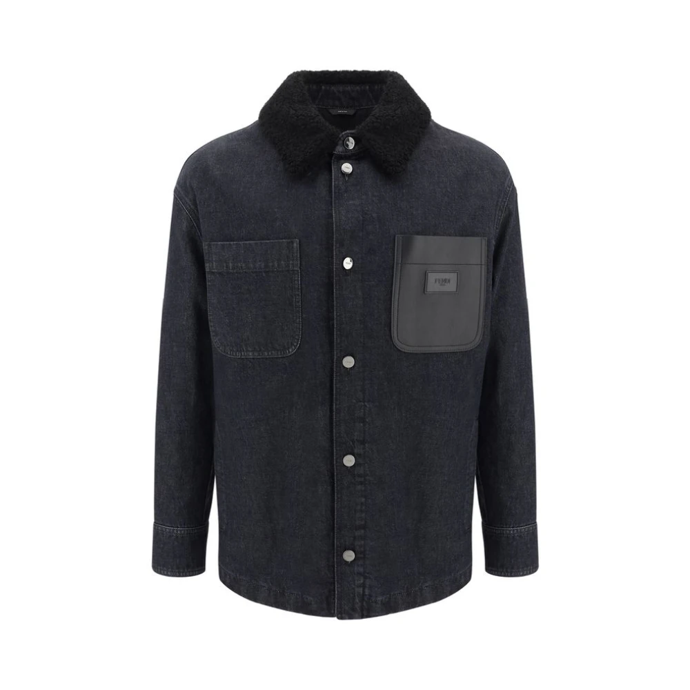 Fendi Denim jack met bontkraag Blue Heren