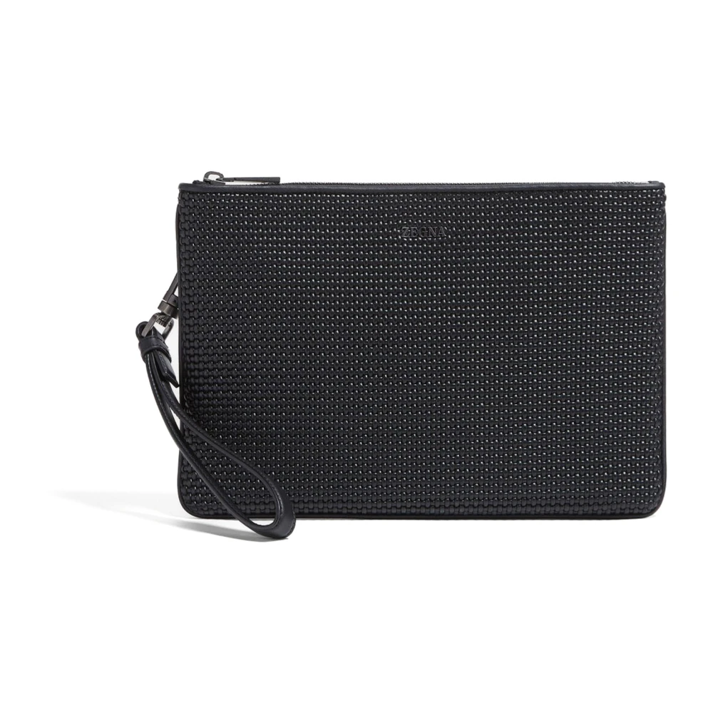 Er egildo Zegna Zwarte geweven leren clutch tas Black Unisex