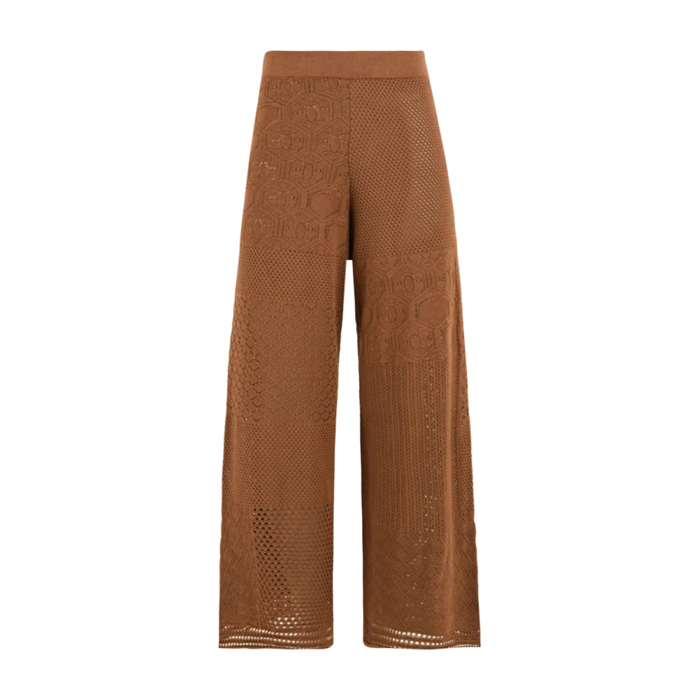 Akep Women's Brown Wide Trousers, Xs, Crochet Palazzo Trousers