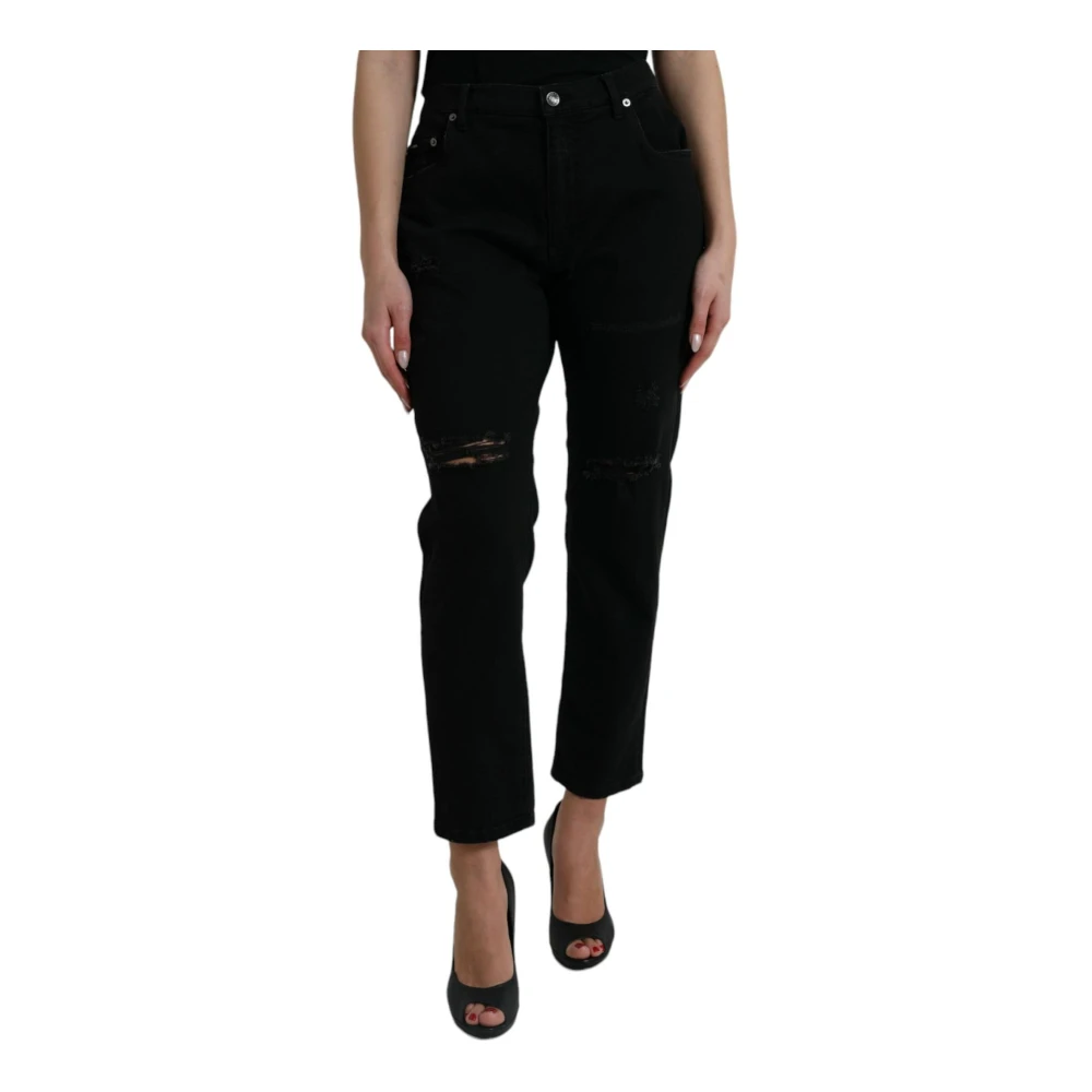 Dolce & Gabbana Women's Black High Waist Tattered Denim Jeans