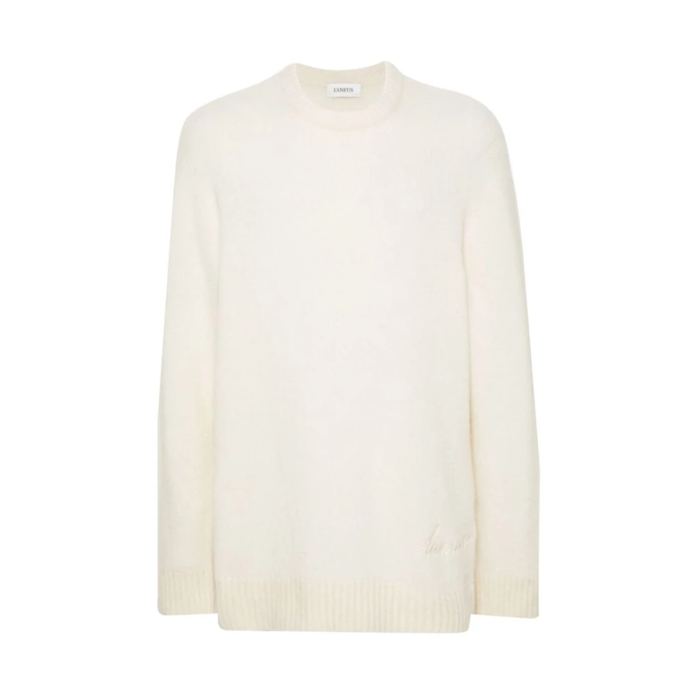 Laneus Alpaca Wol Gebreide Trui White Heren