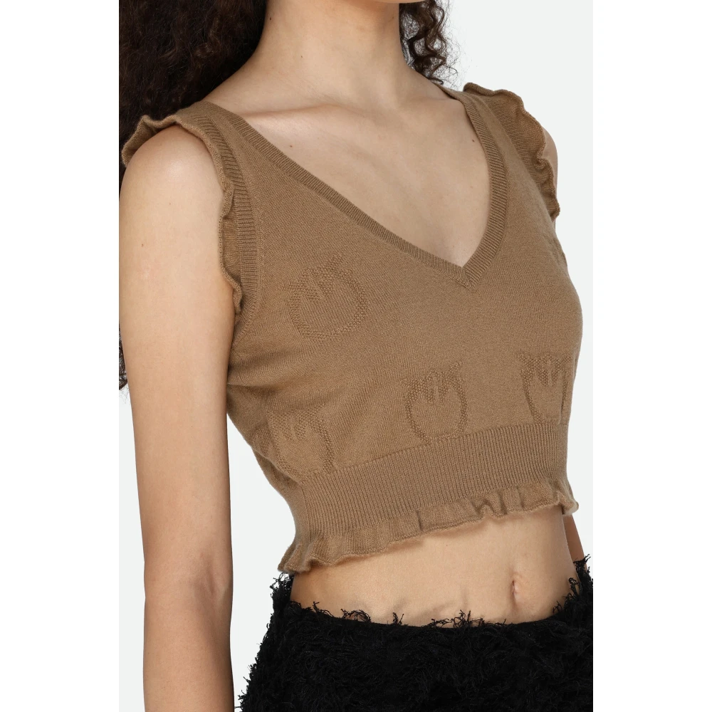 pinko V-hals Geborduurde Cashmere Top Brown Dames