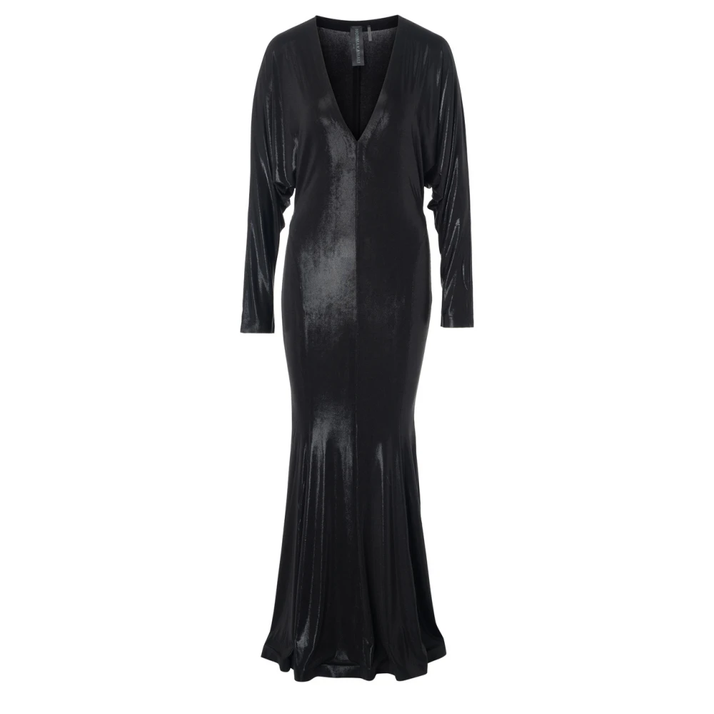 Norma Kamali Zwarte V-hals Fishtail Jurk Black Dames