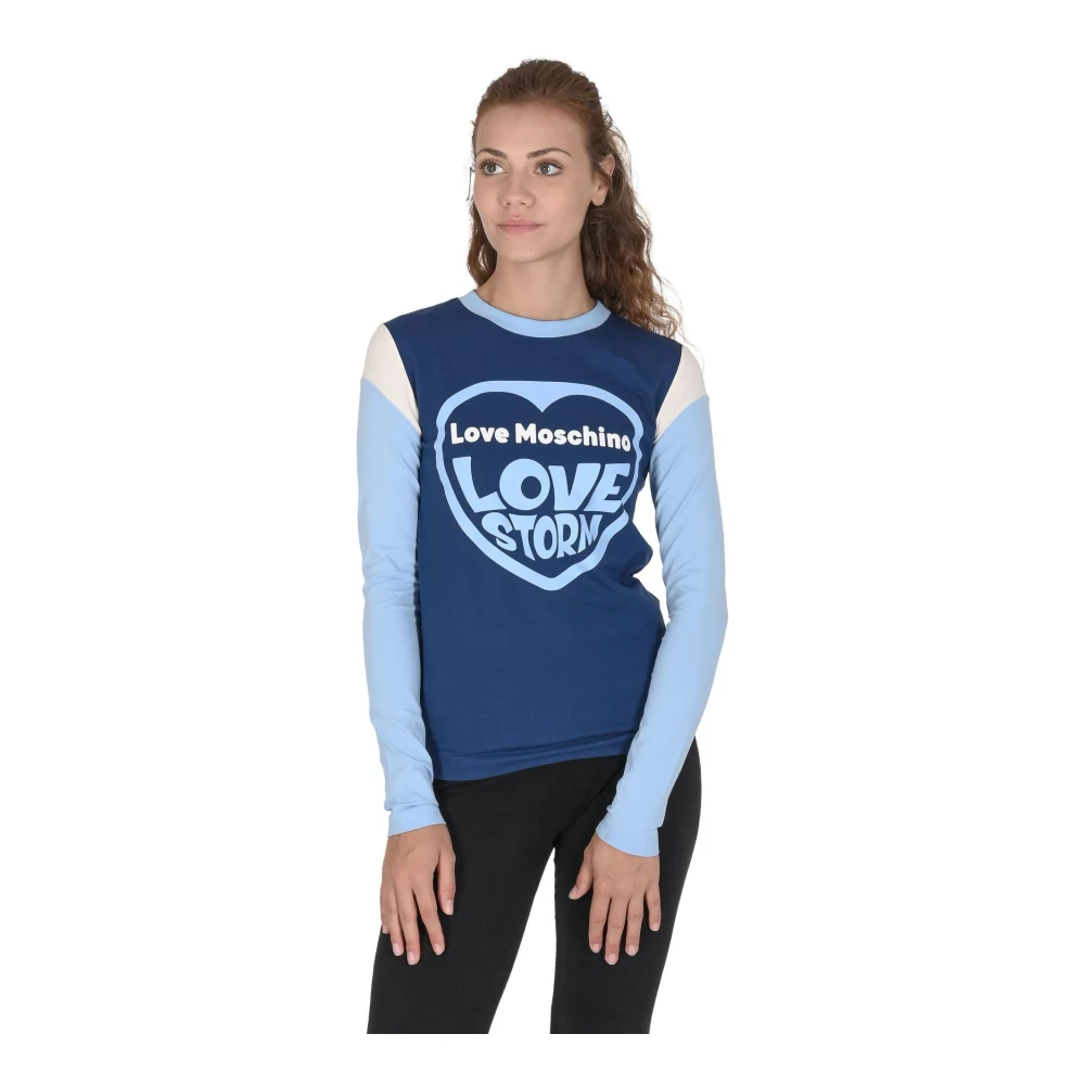 Love Moschino Färgglad Bomull T-shirt Blue, Dam