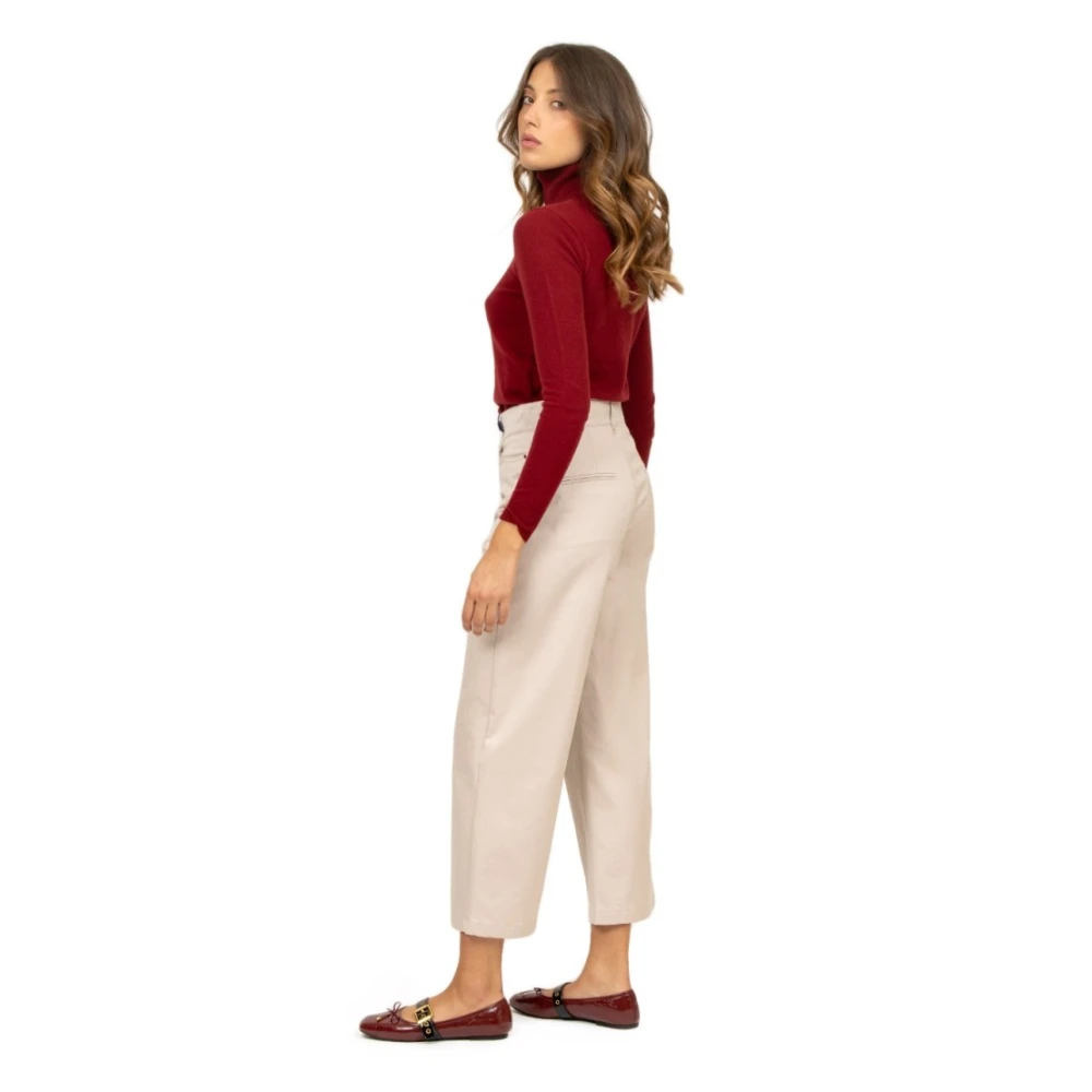 Max Mara Beige Katoenen Wijde Pijp Broek Beige Dames