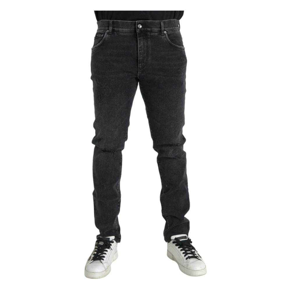 Dolce & Gabbana Men's Gray Grey Skinny Stretch Denim Logo Jeans - Slim Fit Jeans - 3XL - Jeans