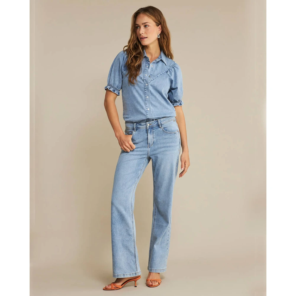 Red Button Bleach Denim Stijlvolle Jeans Blue Dames