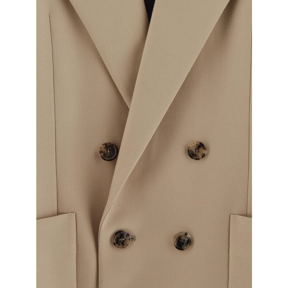 Saint Laurent Wollen Double Breasted Jas Beige Dames