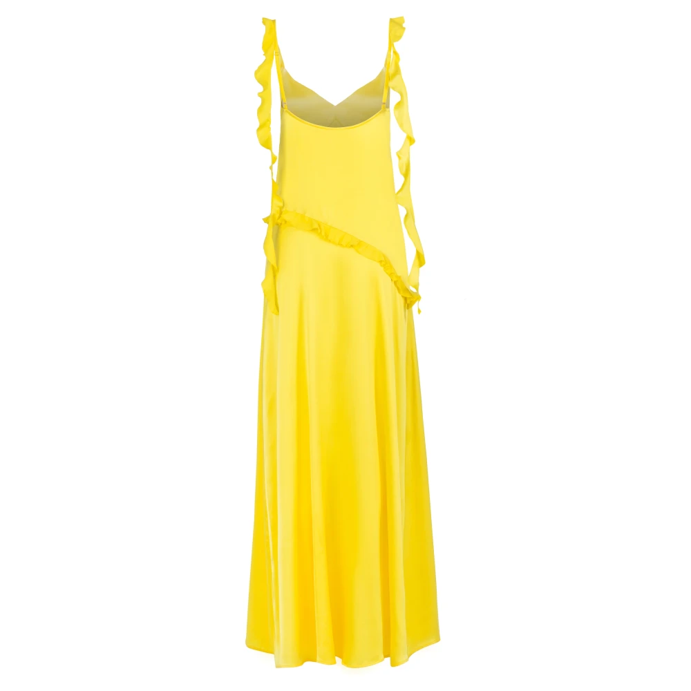 Jaaf Lange zijden jurk met ruches in Citroengeel Yellow Dames
