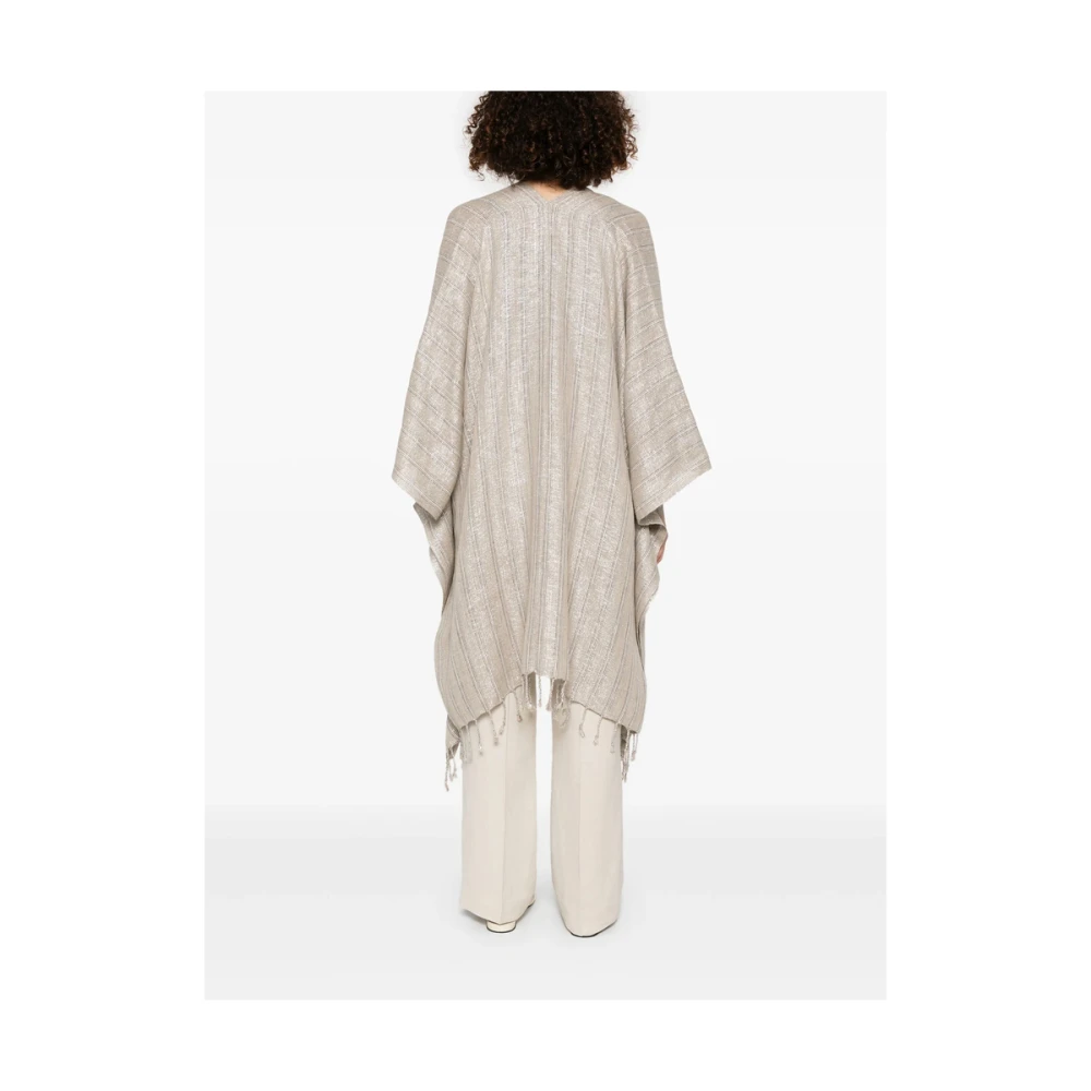 BRUNELLO CUCINELLI Beige Gestreepte Cape met Franje Beige Dames
