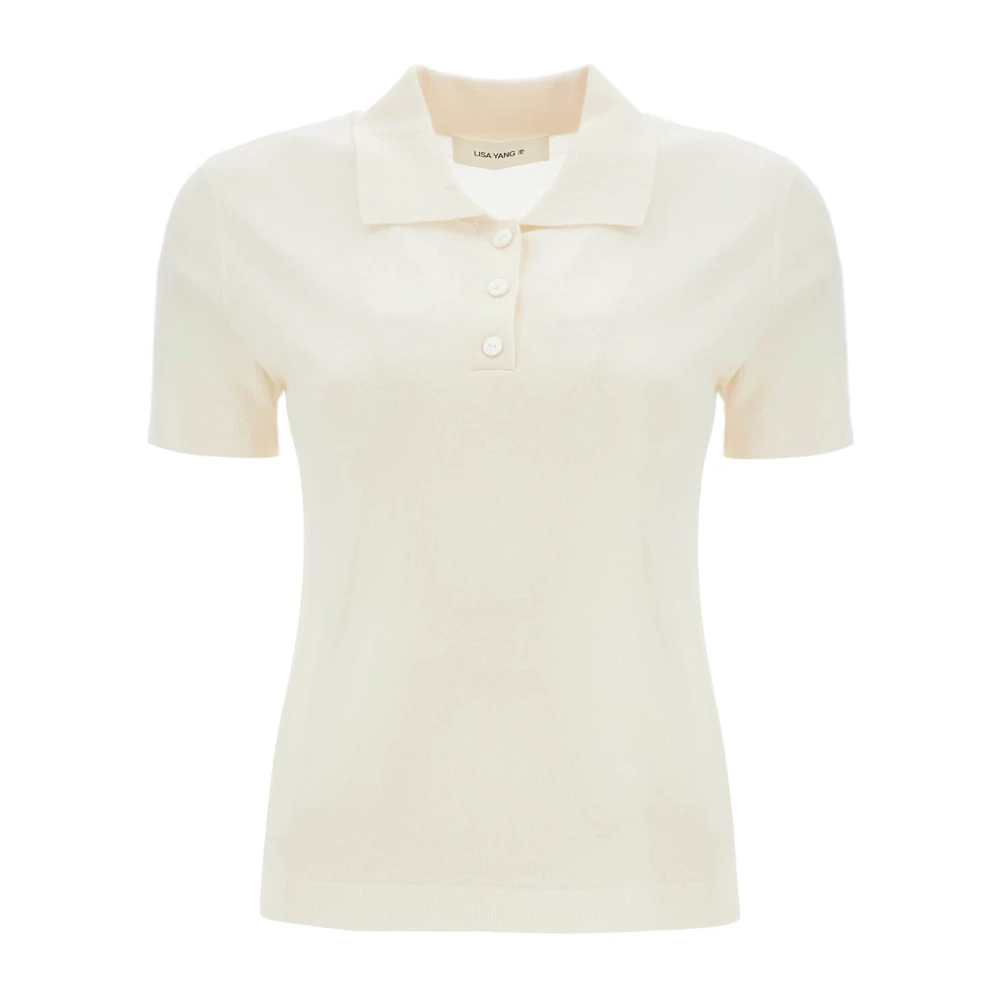 Lisa Yang Kasjmier Gebreide Poloshirt White Dames