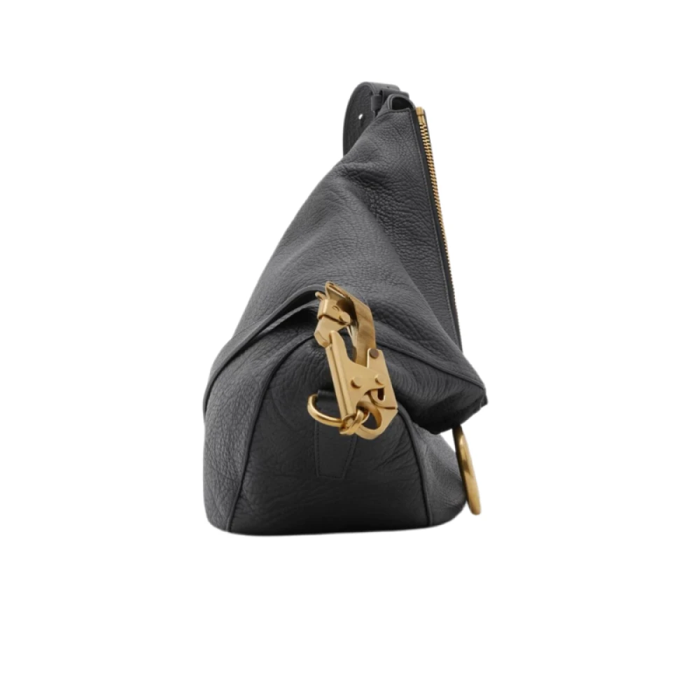 Burberry Middelgrote Zwarte Leren Schoudertas met Gouden Gesp Black Dames
