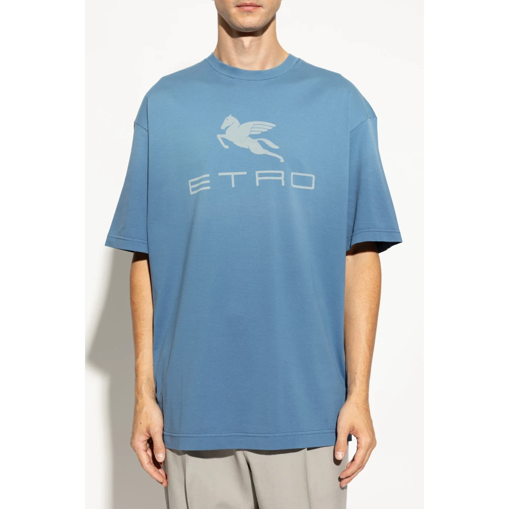 ETRO T-shirt met bedrukt logo Blue Heren