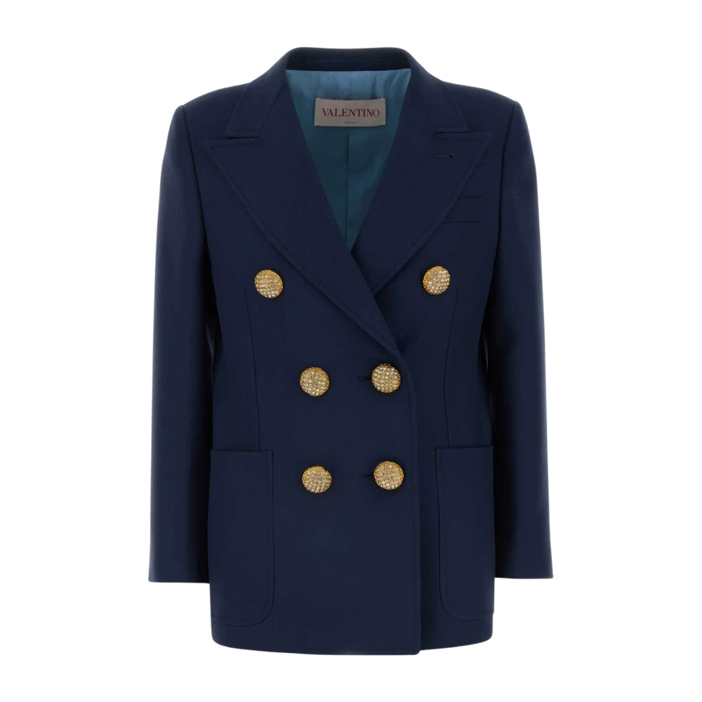 Valentino Garavani Blue Blazers, Female, Xs, Diagonal Dry Wool Blazer