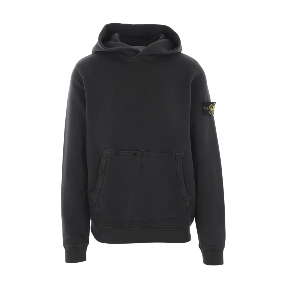 Stone Island Zwarte Hooded Katoenen Jersey Sweater Black Heren