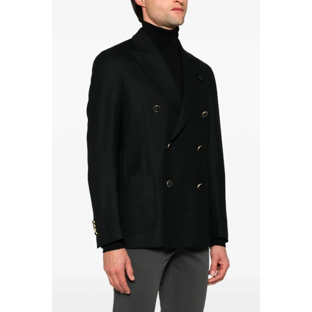 Lardini Zwart Wollen Blend Double-Breasted Jas Black Heren