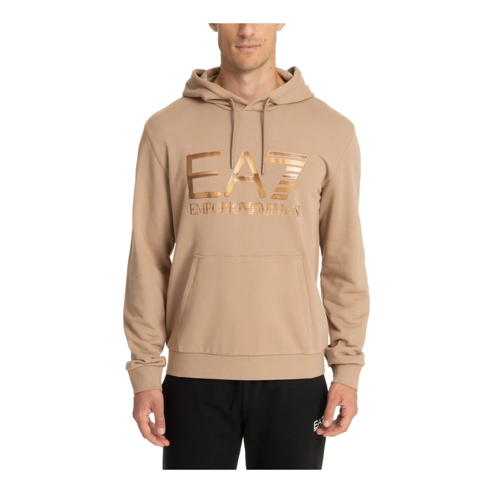 Emporio Armani EA7 Trekkoord Patroon Logo Zak Hoodie Beige Heren