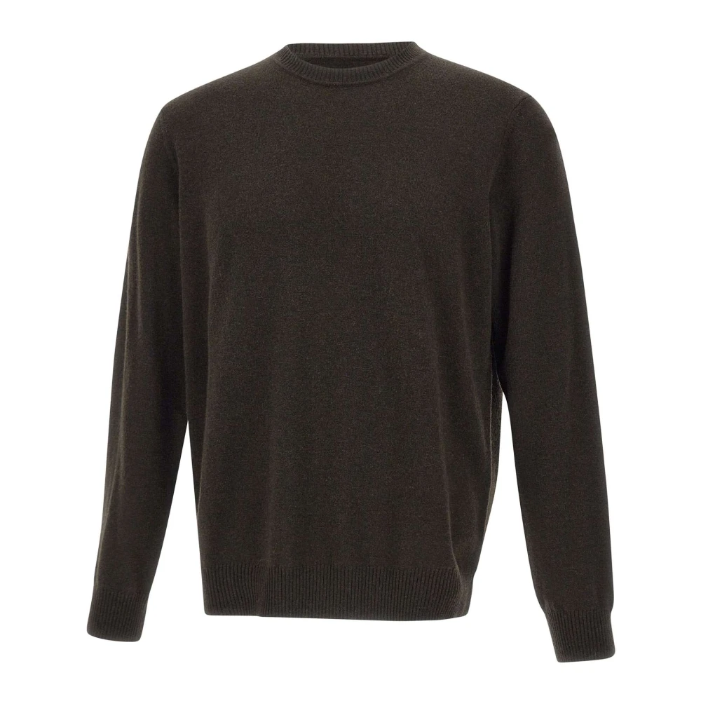 Kangra Brown Round-Neck Knitwear, Male, S, Wool Cashmere Jumper Crew Neck