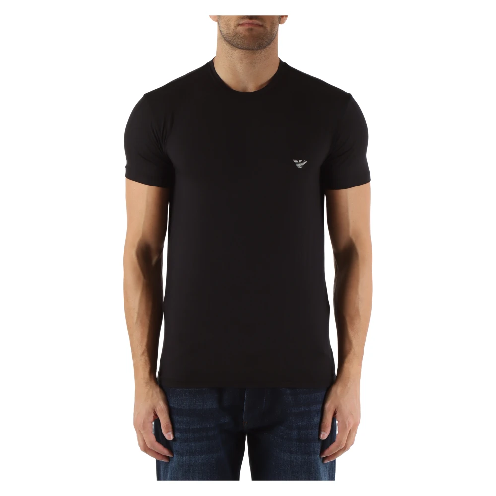 Emporio Armani Modal Stretch Logo Geborduurd T-shirt Black Heren