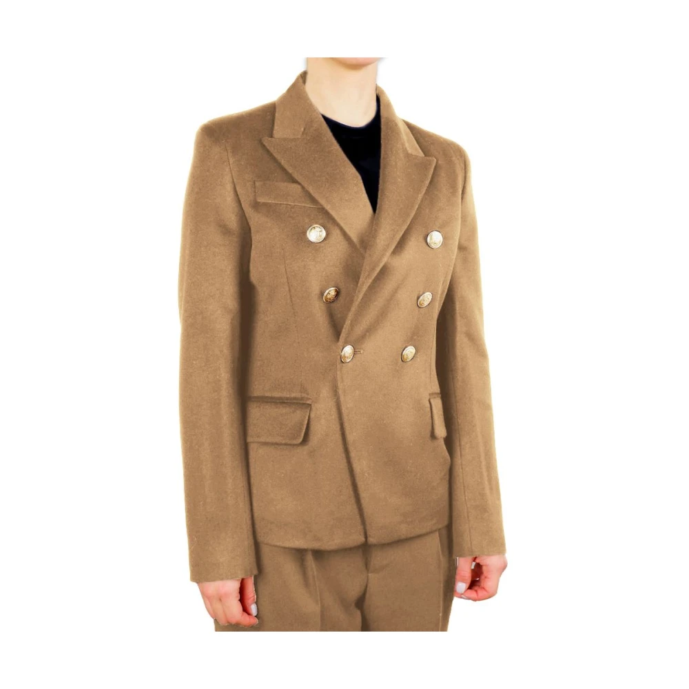 Made in Italia Bruine Wollen Blazer Dubbel-Breasted Gouden Knopen Brown Dames