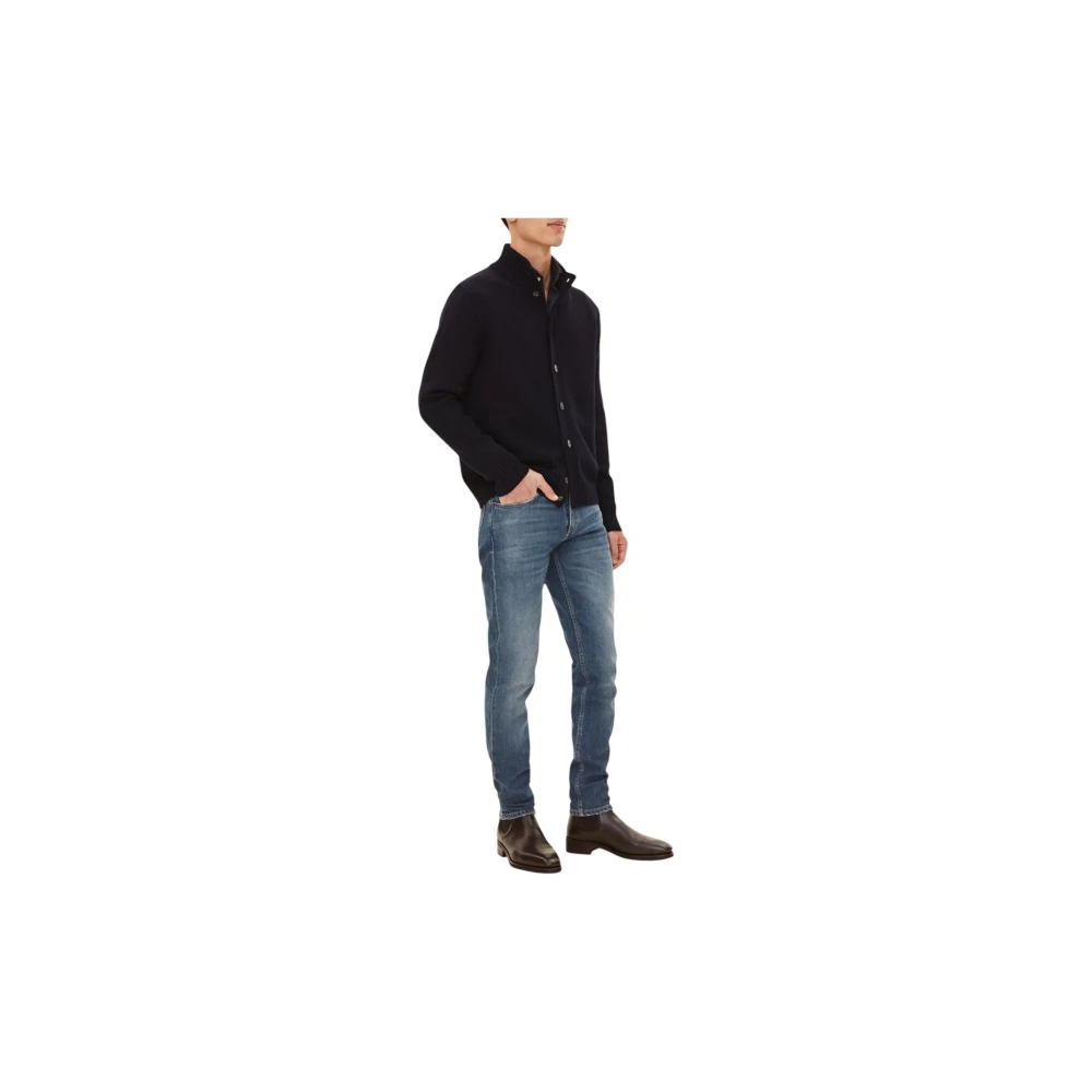 Oscar Jacobson Navy Merino Wol Vest Regular Fit Blue Heren