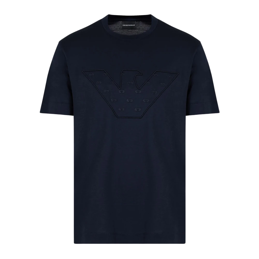 Emporio Armani Blauwe T-shirts en Polos met Logo Borduursel Blue Heren