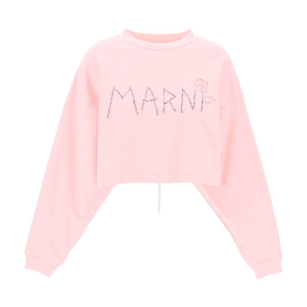 Marni Boxy Logo Sweatshirt met Bloemenborduursel Pink Dames