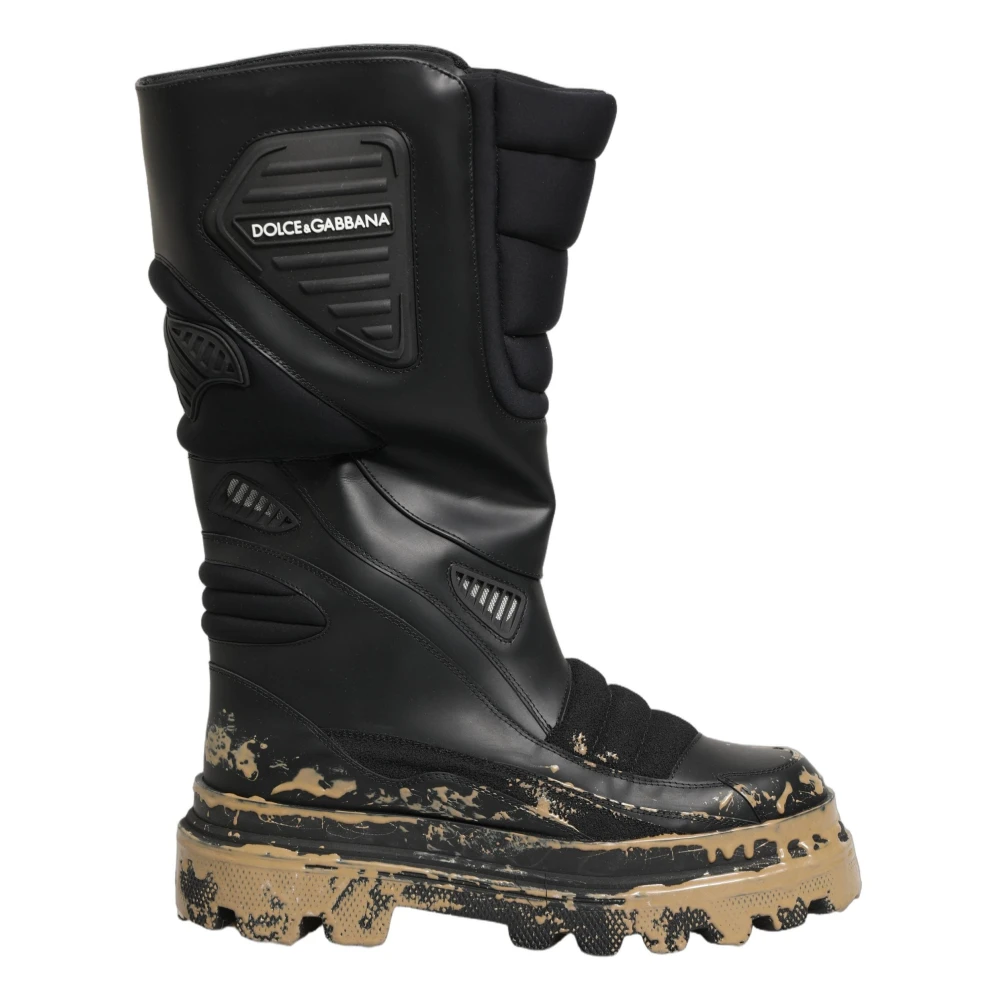 Dolce & Gabbana Men's Black High Boots, 10 Uk, Leather Biker Mid Calf Boots